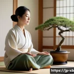 정서적 민첩성 개발을 위한 실천적 접근 - A calm Japanese woman sitting peacefully on a tatami mat in a modern, sunlit room, practicing mindfu...