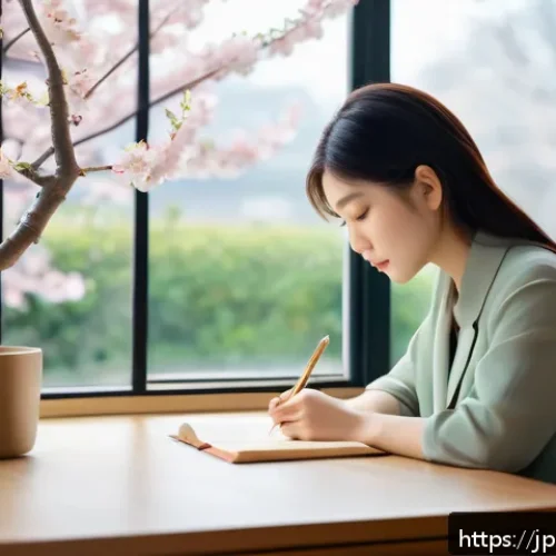 정서적 민첩성을 위한 커뮤니케이션 스킬 - A serene Japanese office setting with a young Japanese woman in modern business casual attire though...