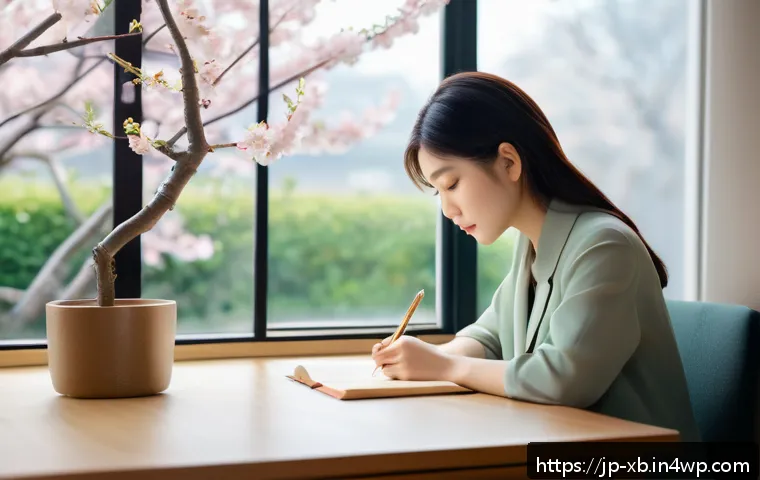 정서적 민첩성을 위한 커뮤니케이션 스킬 - A serene Japanese office setting with a young Japanese woman in modern business casual attire though...