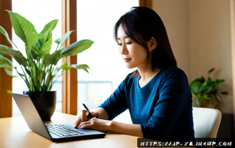 정서적 민첩성이란  다양한 관점에서 살펴보기 - Photorealistic Japanese woman in her late 30s sitting calmly at a sunlit home office desk, pausing t...